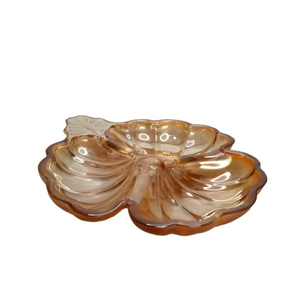 Vintage Carnival Glass Candy Dish Jeannette Iridescent Maple Leaf Design - Picture 11 of 12